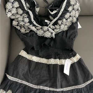 Monograph Black Dress with White Embroidery